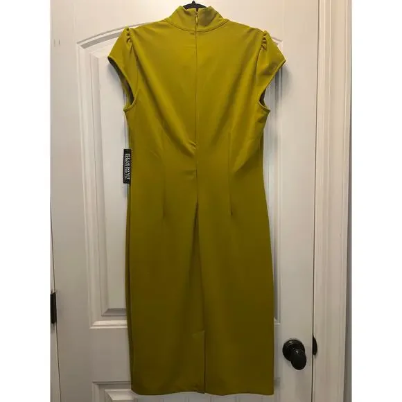 NWT NY & C Women’s Cap Sleeve Tie Neck Sheath Dress Office Career Size L Green - Picture 5 of 5